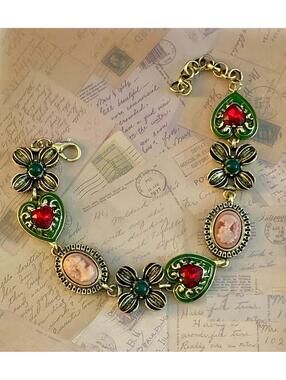 Elegant Cameo Heart & Flower Charm Bracelets with Gemstone Accents